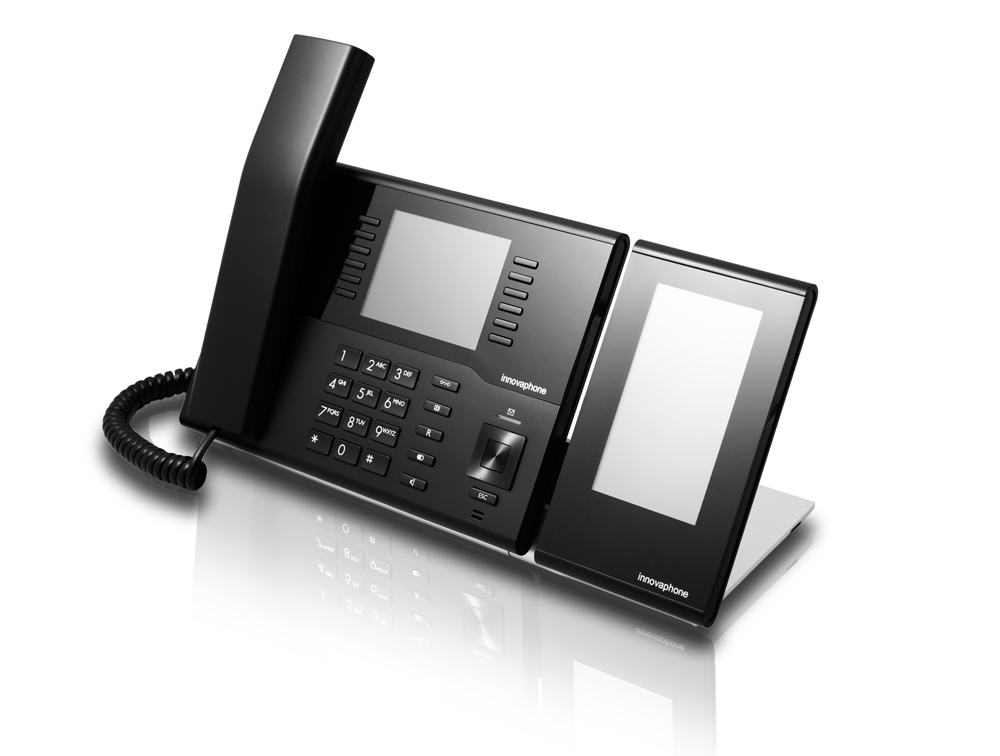 innovaphone IP222: IP phone with extension module for 32 extra favourites, side